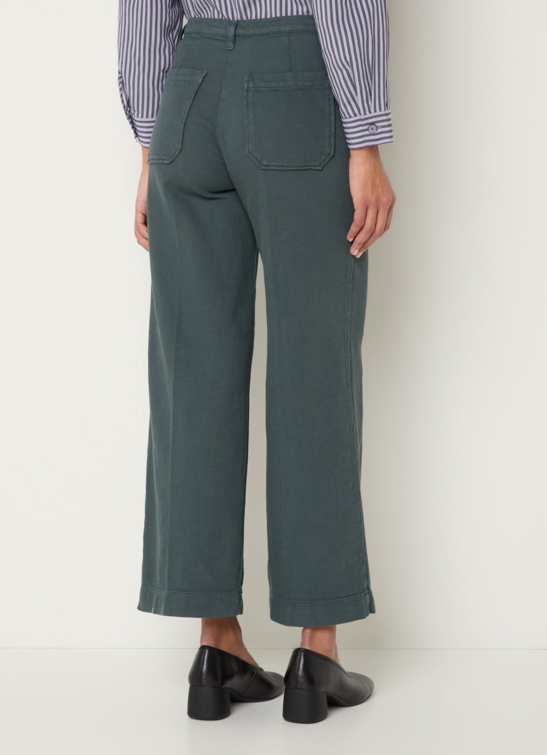 Sessùn Hendrick high waist wide fit cropped broek met opgestikte zakken - achterkant donkergroen