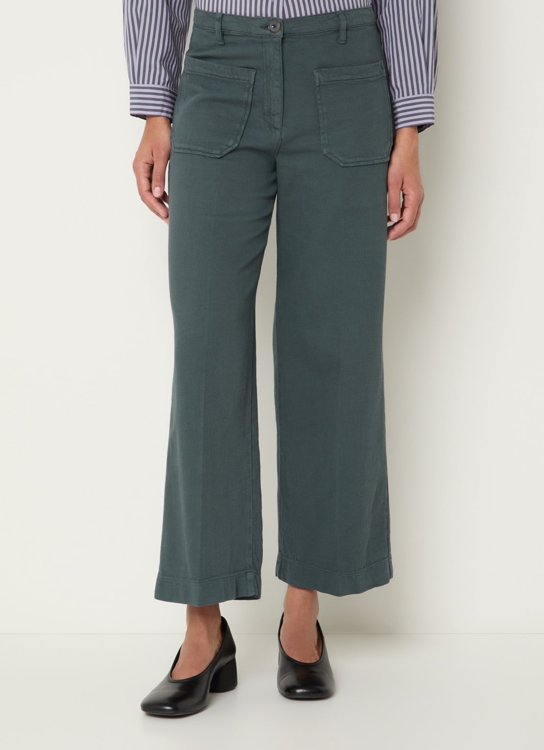 Sessùn Hendrick high waist wide fit cropped broek met opgestikte zakken - detail 4 donkergroen