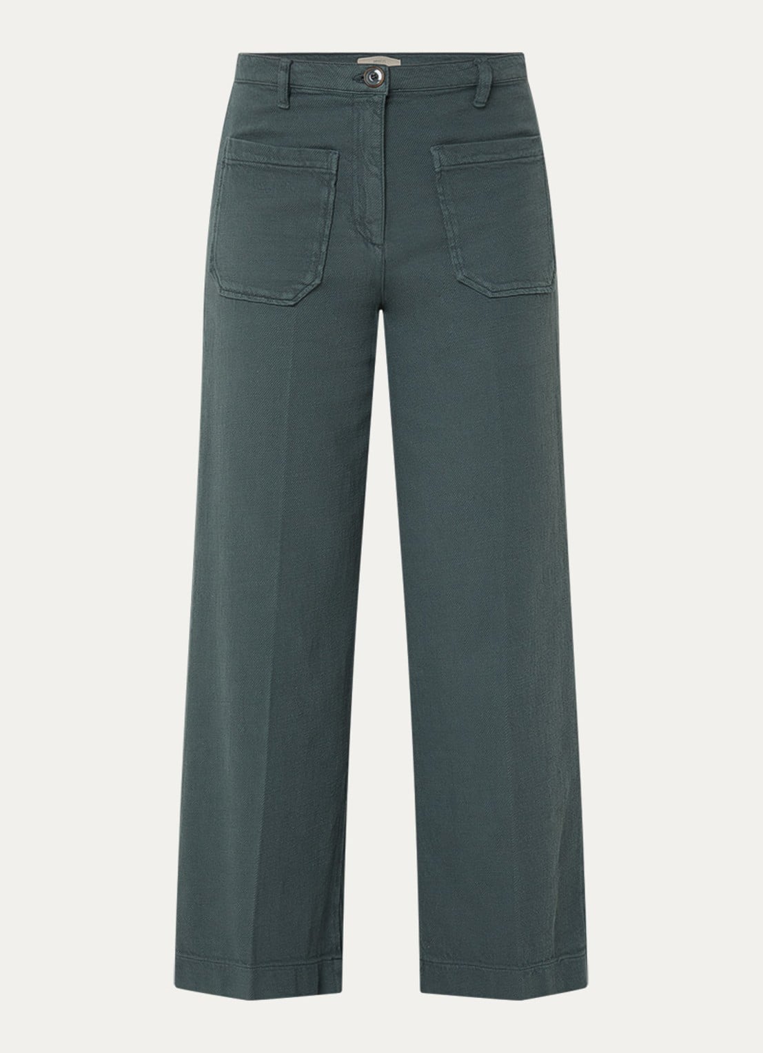 Sessùn Hendrick high waist wide fit cropped broek met opgestikte zakken - voorkant 2 donkergroen