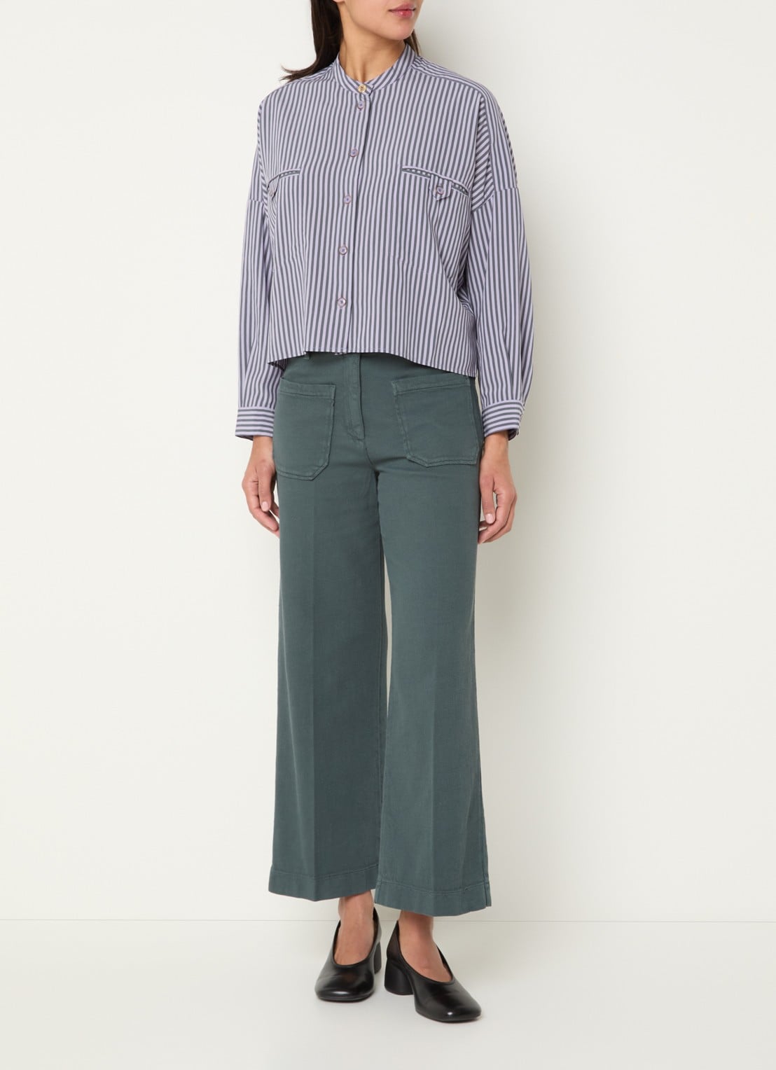 Sessùn Hendrick high waist wide fit cropped broek met opgestikte zakken - voorkant 3 donkergroen
