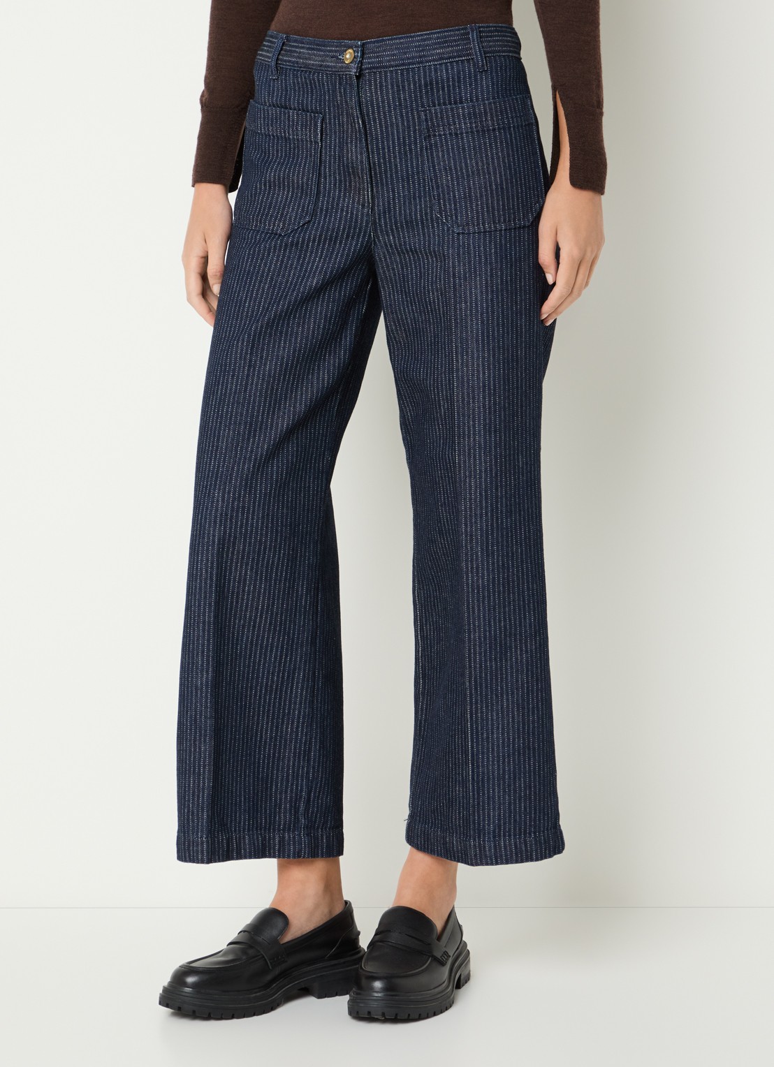 Sessùn High waist cropped straight leg jeans met donkere wassing - detail indigo
