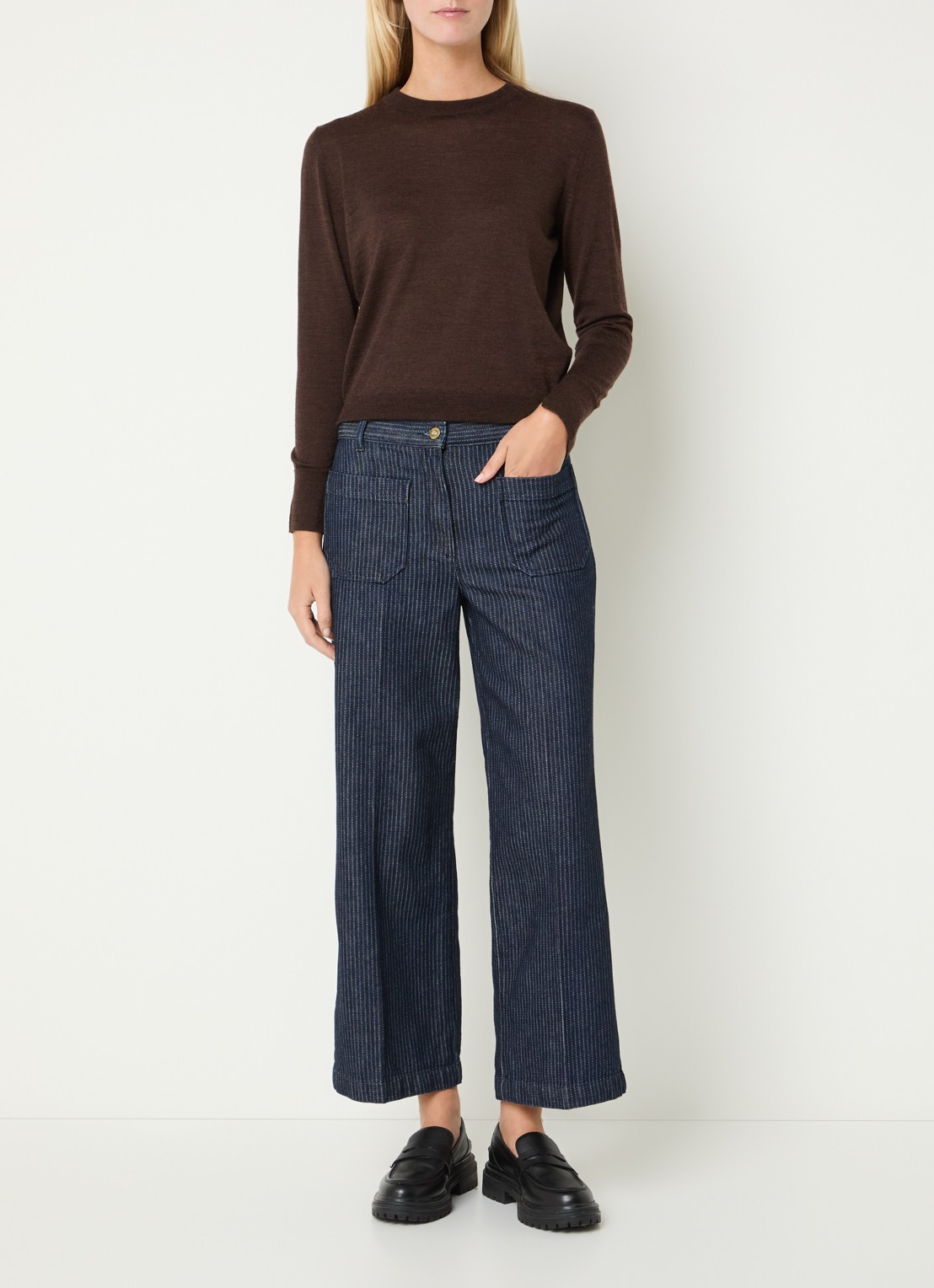 Sessùn High waist cropped straight leg jeans met donkere wassing - voorkant 4 indigo