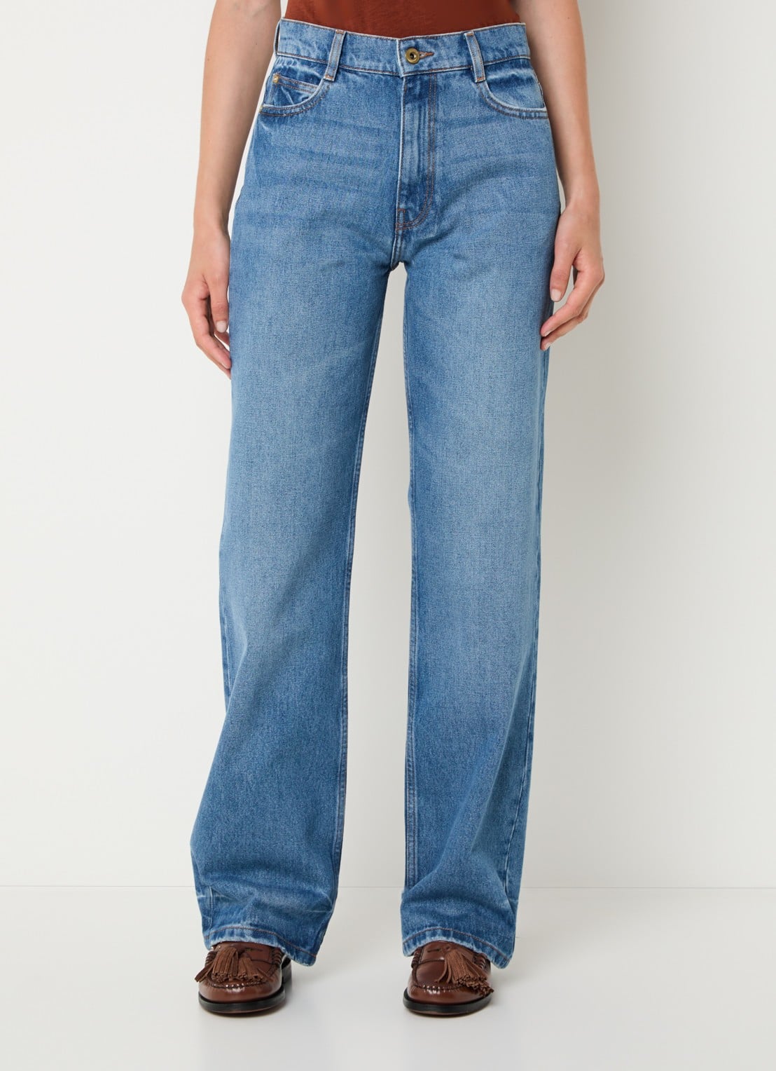 Sessùn High waist straight leg jeans met medium wassing - detail 3 indigo