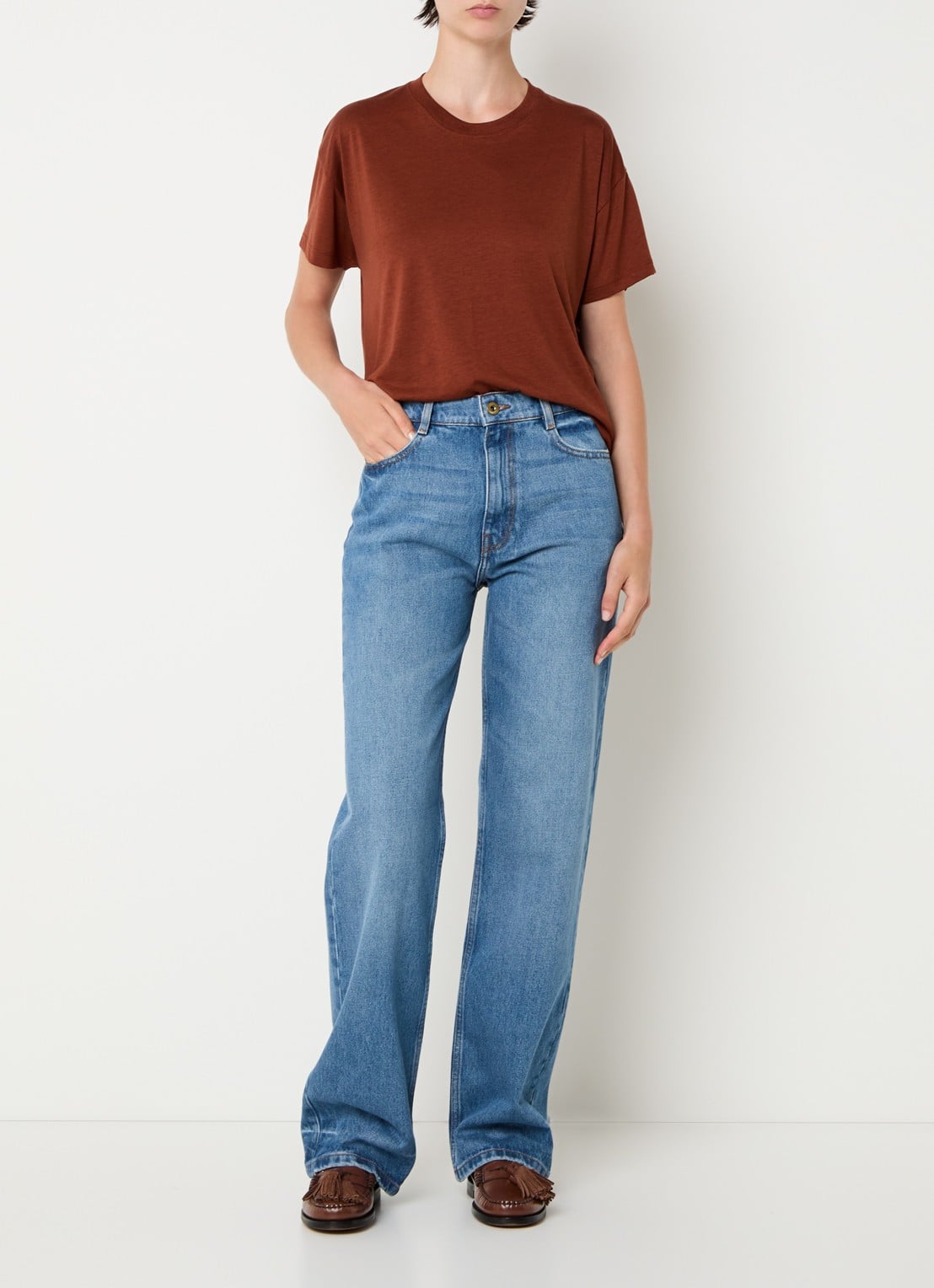 Sessùn High waist straight leg jeans met medium wassing - voorkant 2 indigo