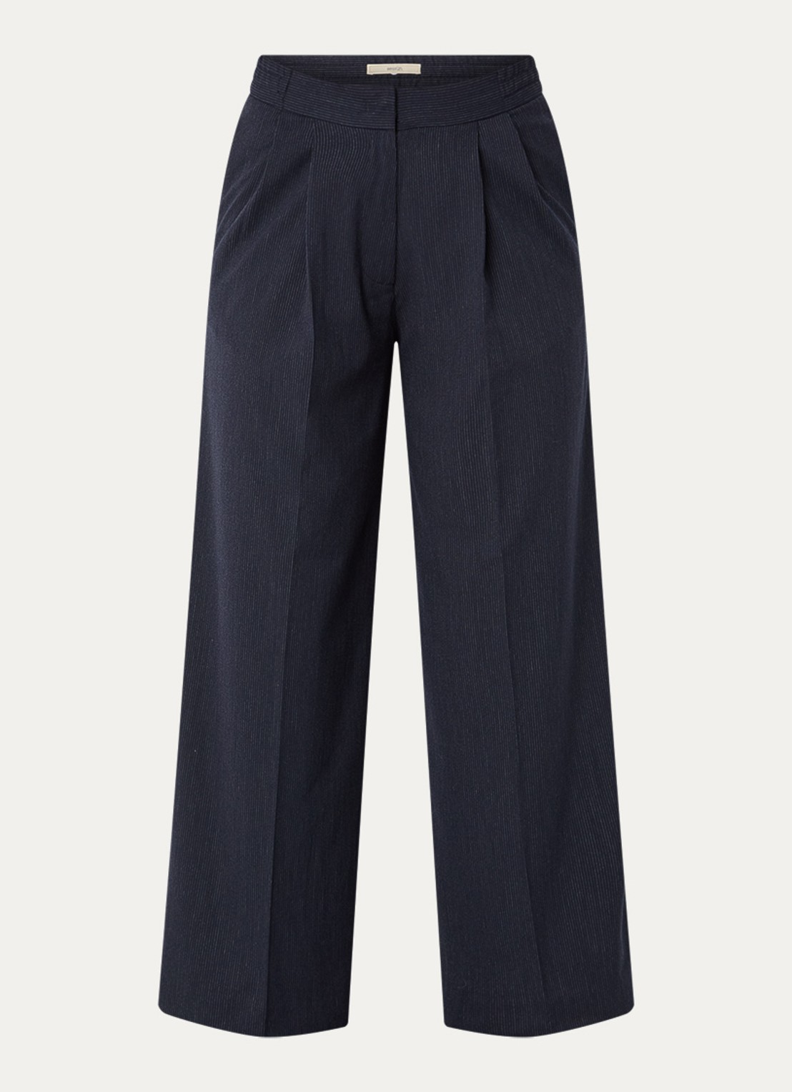 Sessùn High waist wide fit pantalon met plooidetail en krijtstreep - voorkant donkerblauw