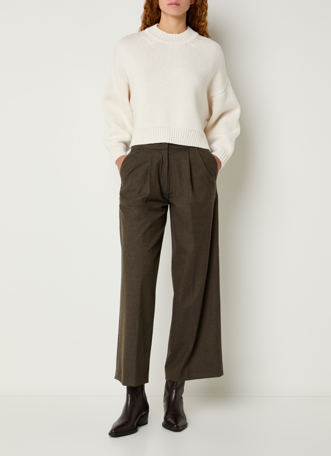 Sessùn Hojiki high waist wide fit broek met steekzakken - voorkant 3 taupe