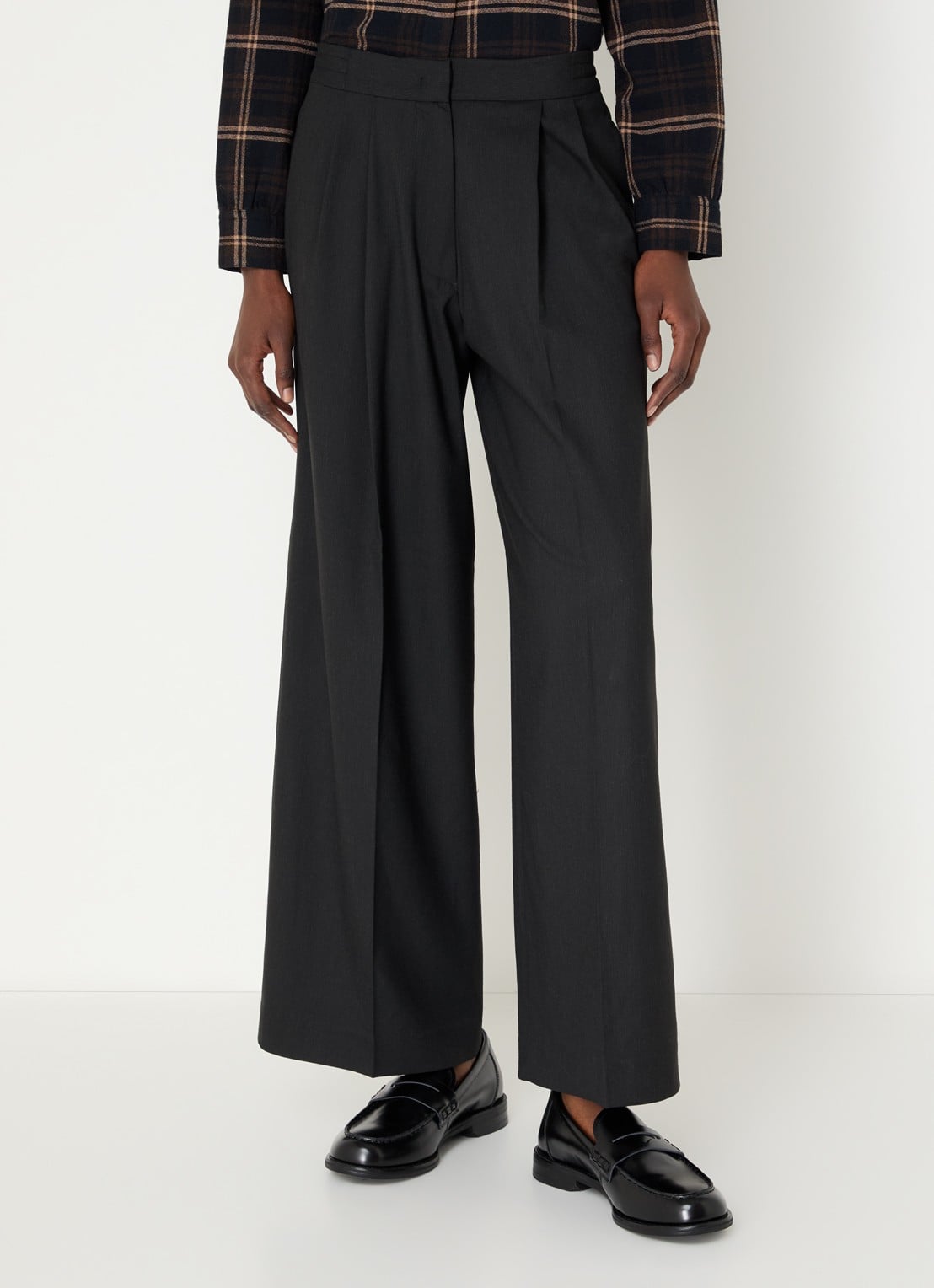 Sessùn Hojiki high waist wide fit broek met steekzakken - detail zwart