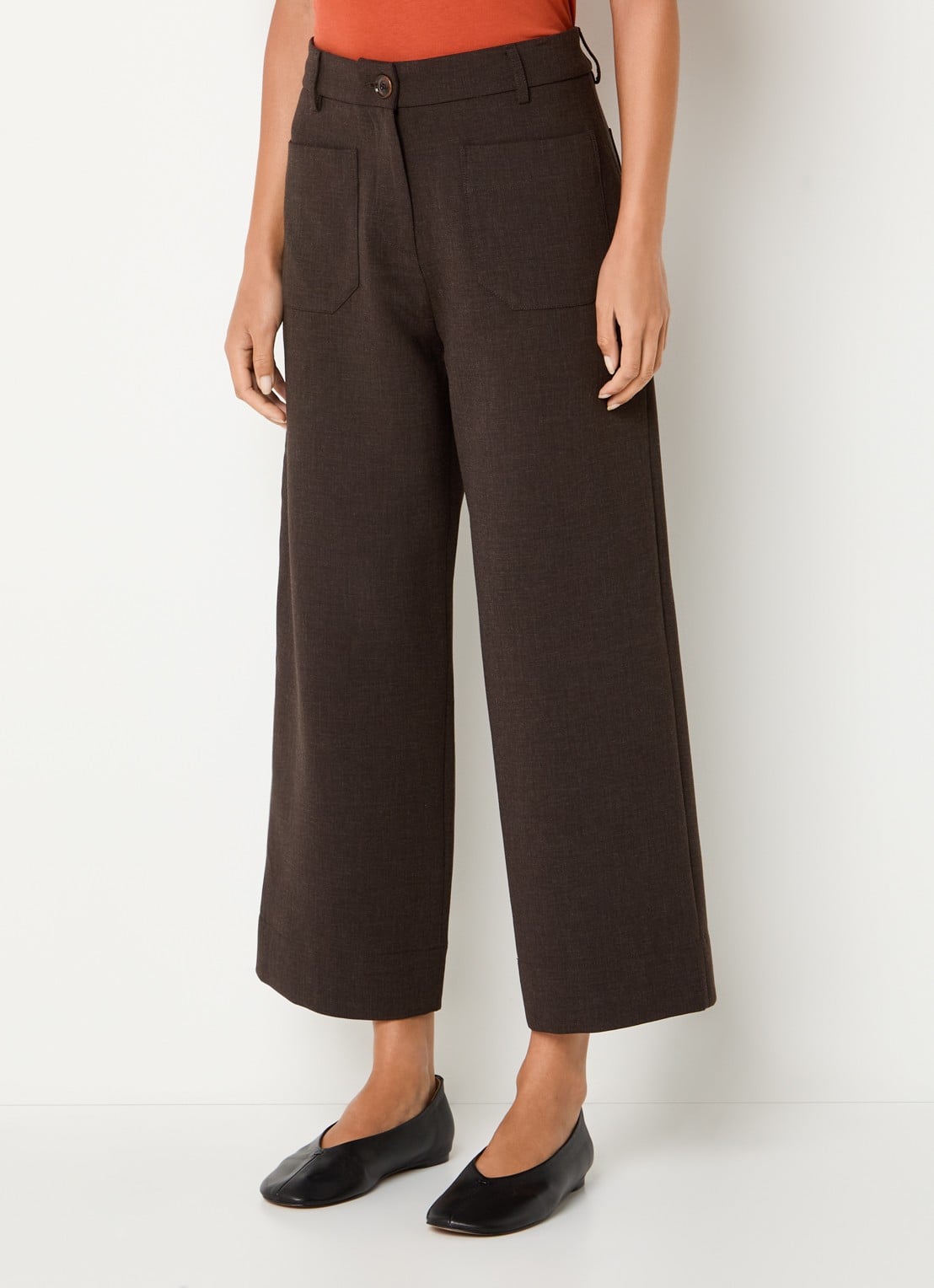 Sessùn Hudkin high waist loose fit pantalon met steekzakken - detail donkerbruin