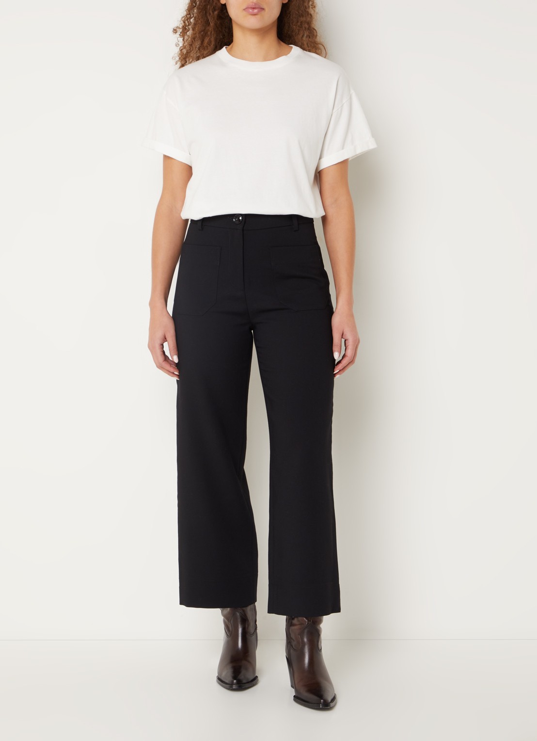 Sessùn Hudkin high waist straight fit cropped pantalon met stretch - voorkant 4 zwart