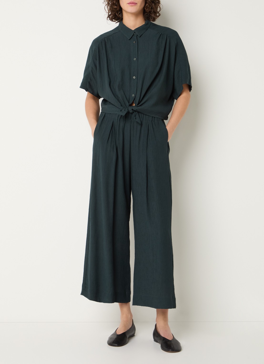 Sessùn Isla Minima culottes van crêpe  - voorkant 4 petrol