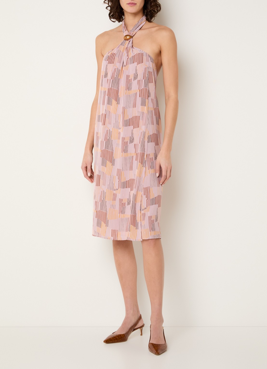 Sessùn Janeira midi jurk met print - detail 4 oudroze