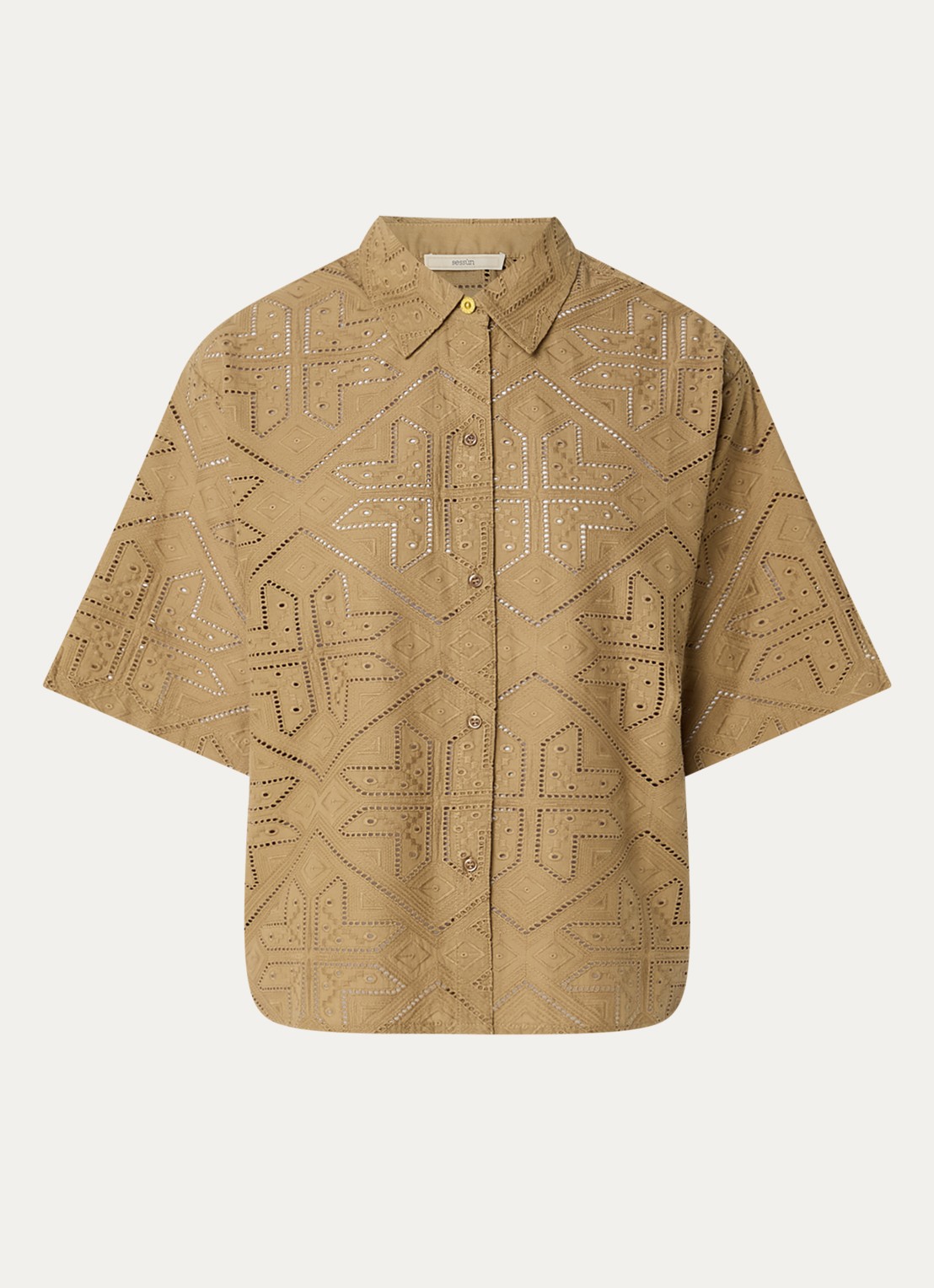 Sessùn Kaia blouse met broderie - voorkant camel