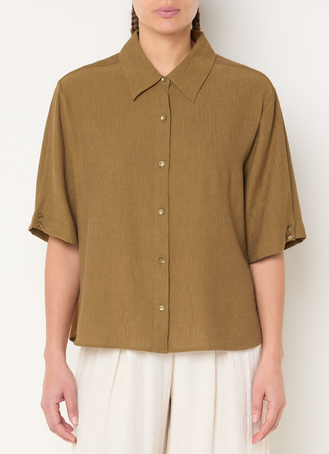 Sessùn Kalya blouse met structuur - detail 4 okergeel