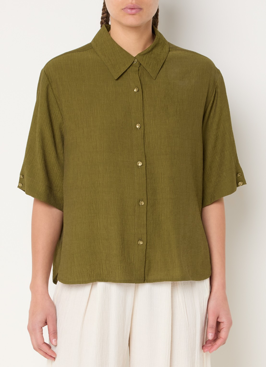 Sessùn Kalya blouse met structuur - detail 3 mosgroen