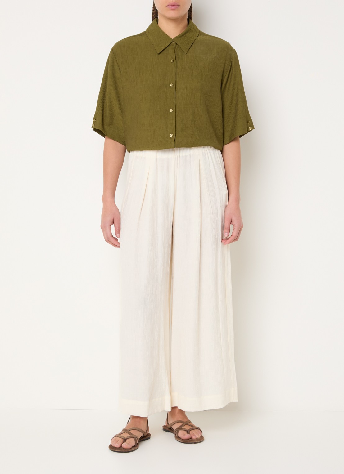 Sessùn Kalya blouse met structuur - voorkant 2 mosgroen