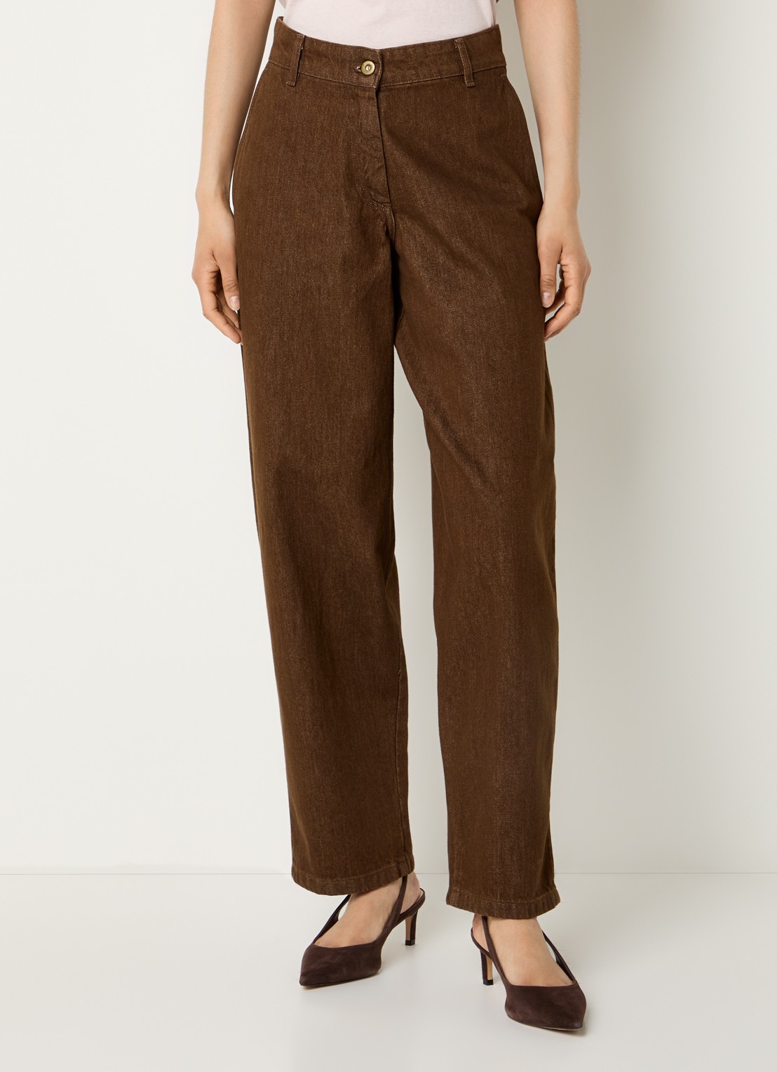 Sessùn Kart high waist straight leg jeans met gekleurde wassing - detail 2 hazelnootbruin