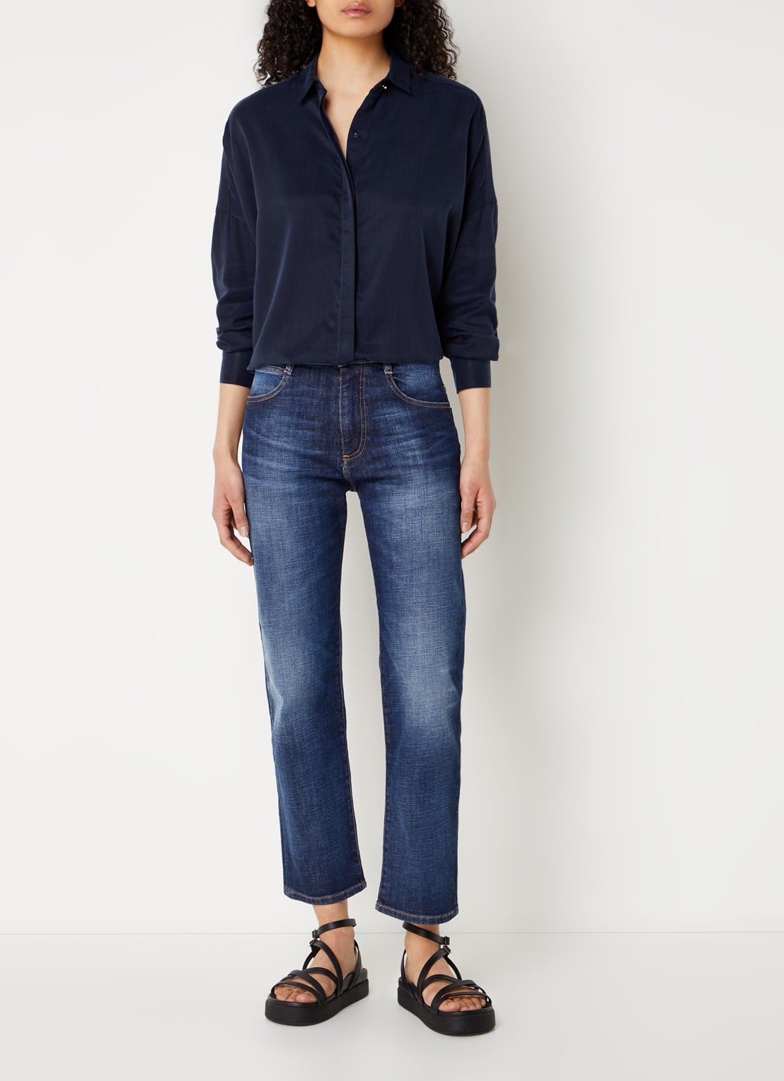 Sessùn Lady D blouse met blinde knoopsluiting - voorkant 3 donkerblauw