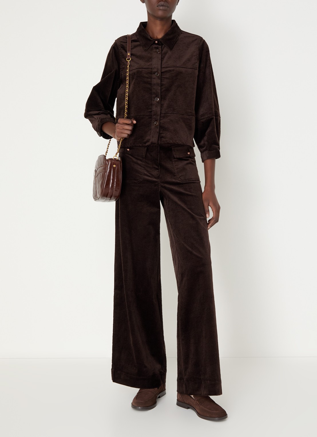 Sessùn Leotown blouse van corduroy - voorkant 4 donkerbruin