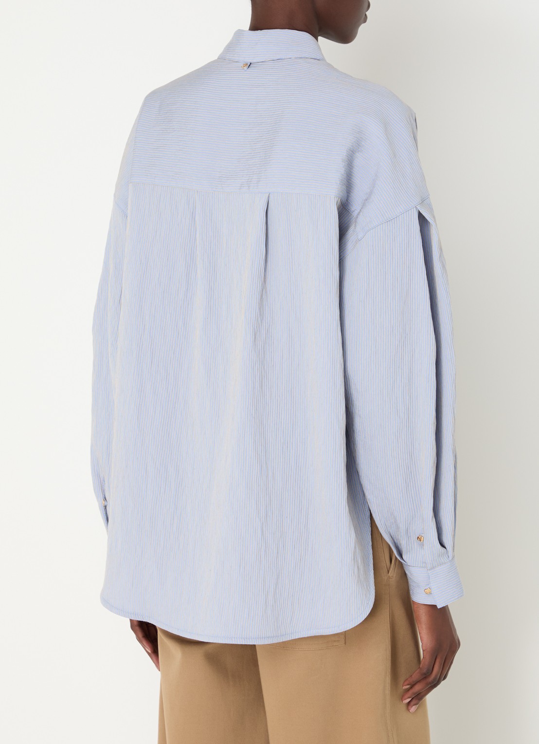 Sessùn Liza blouse met streepprint - achterkant 2 staalblauw