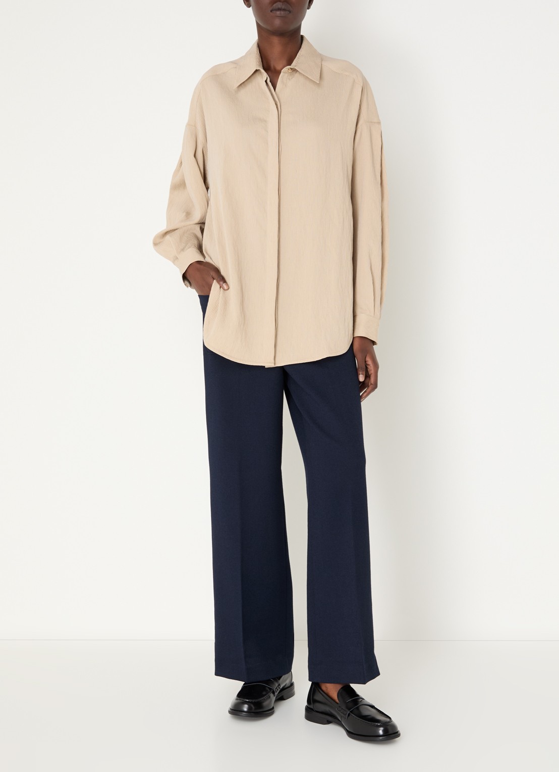 Sessùn Liza blouse met streepprint - voorkant 4 beige