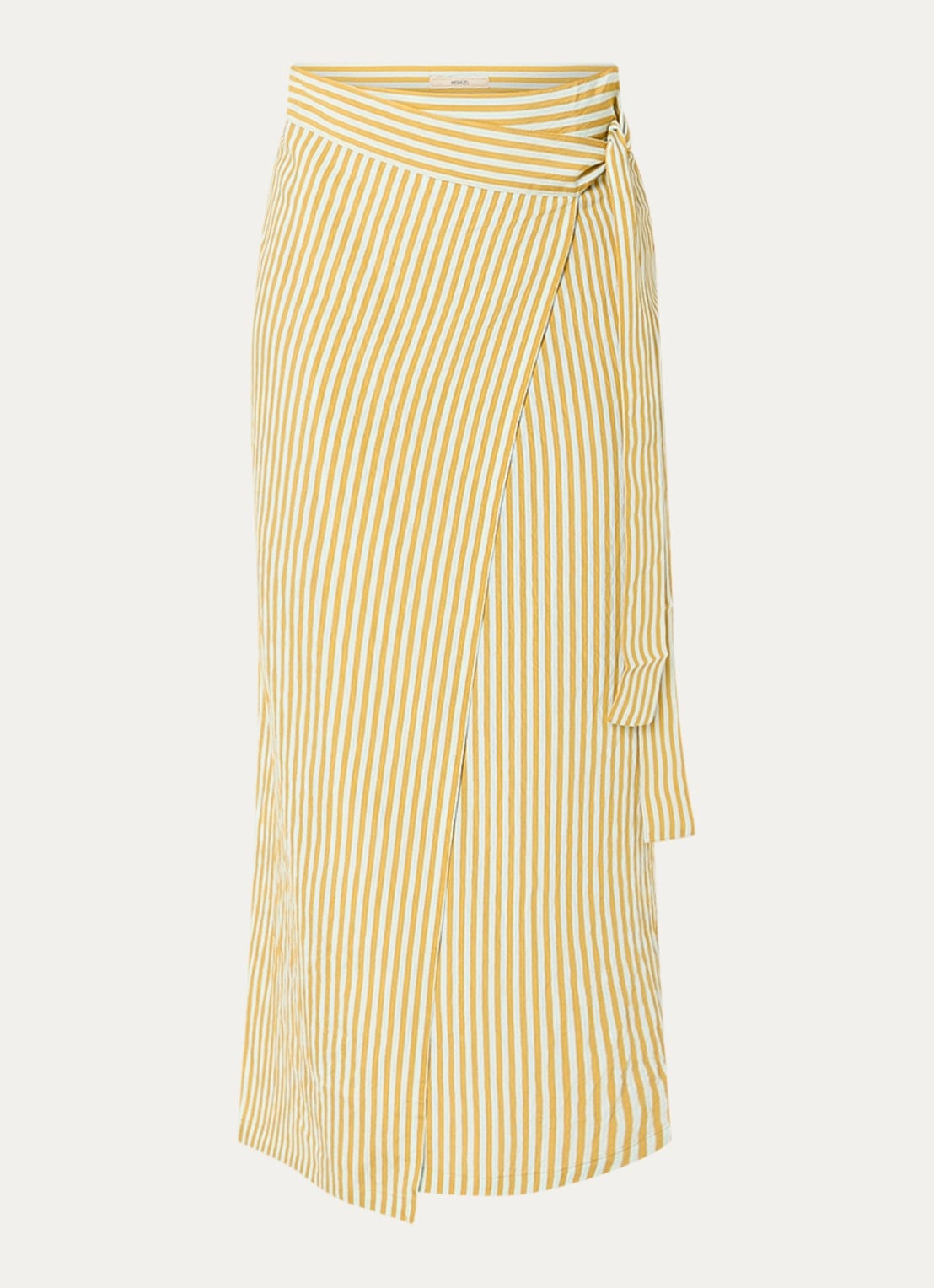 Sessùn Love St midi rok met streepprint en strikceintuur - voorkant 2 mosterd