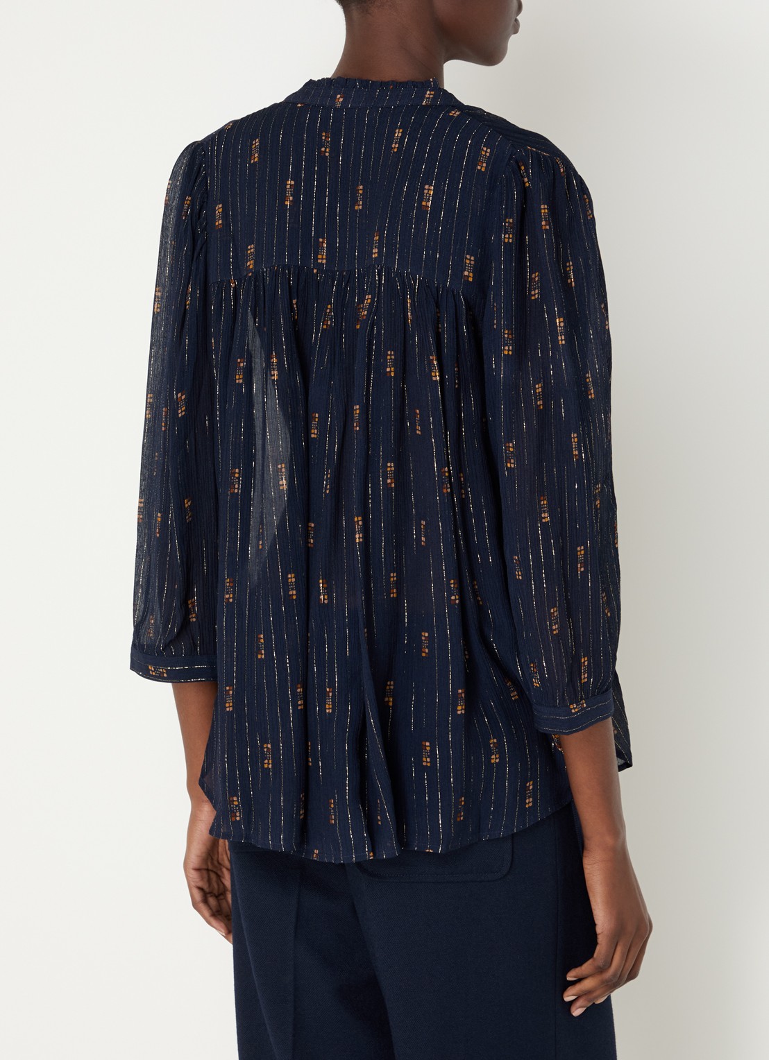 Sessùn Lylee semi-transparante blouse met print en lurex - achterkant 2 donkerblauw