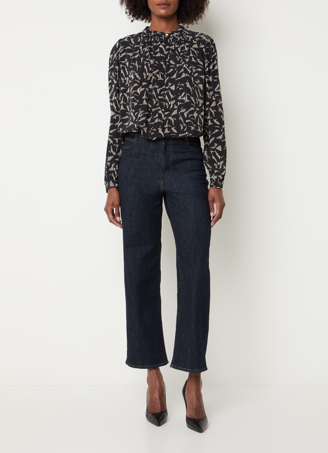 Sessùn Lylis blouse met print - voorkant 3 zwart