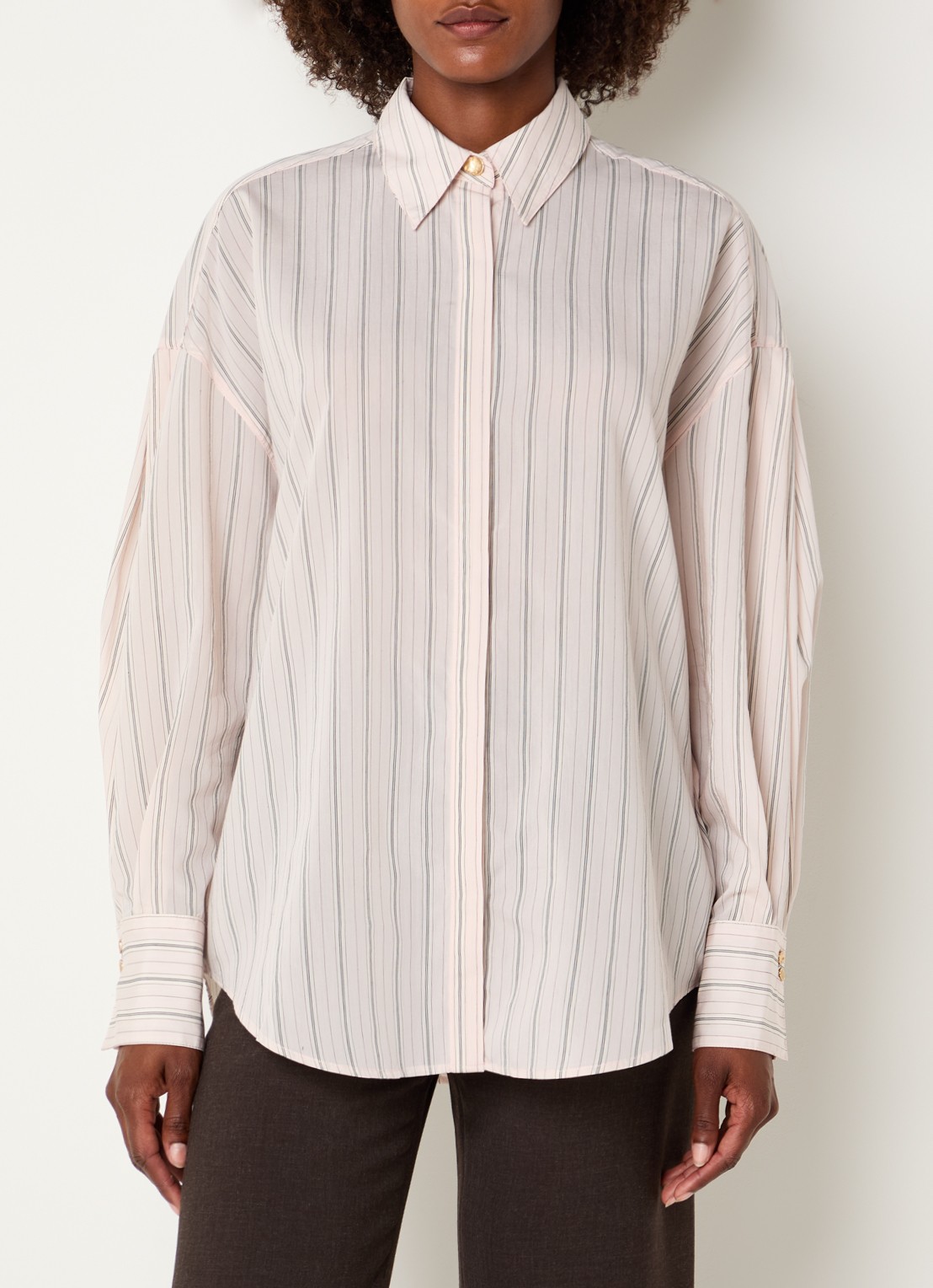 Sessùn Mabel blouse met streepprint - detail 4 lichtroze