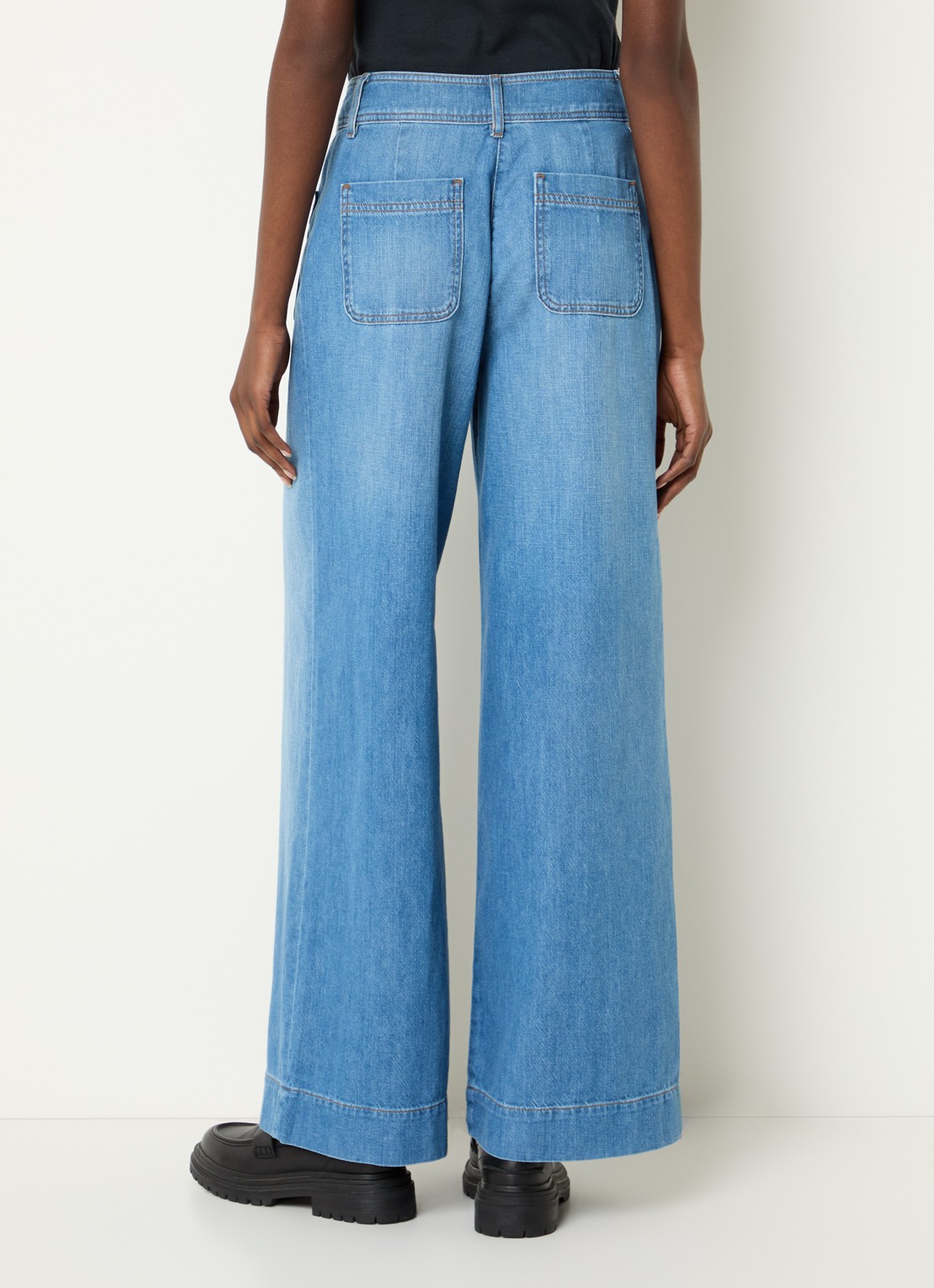 Sessùn Manha high waist loose fit jeans met medium wassing - achterkant 3 indigo