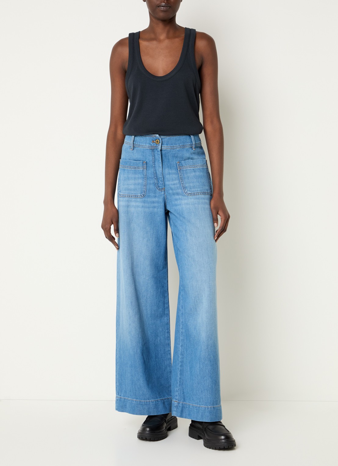 Sessùn Manha high waist loose fit jeans met medium wassing - voorkant 2 indigo