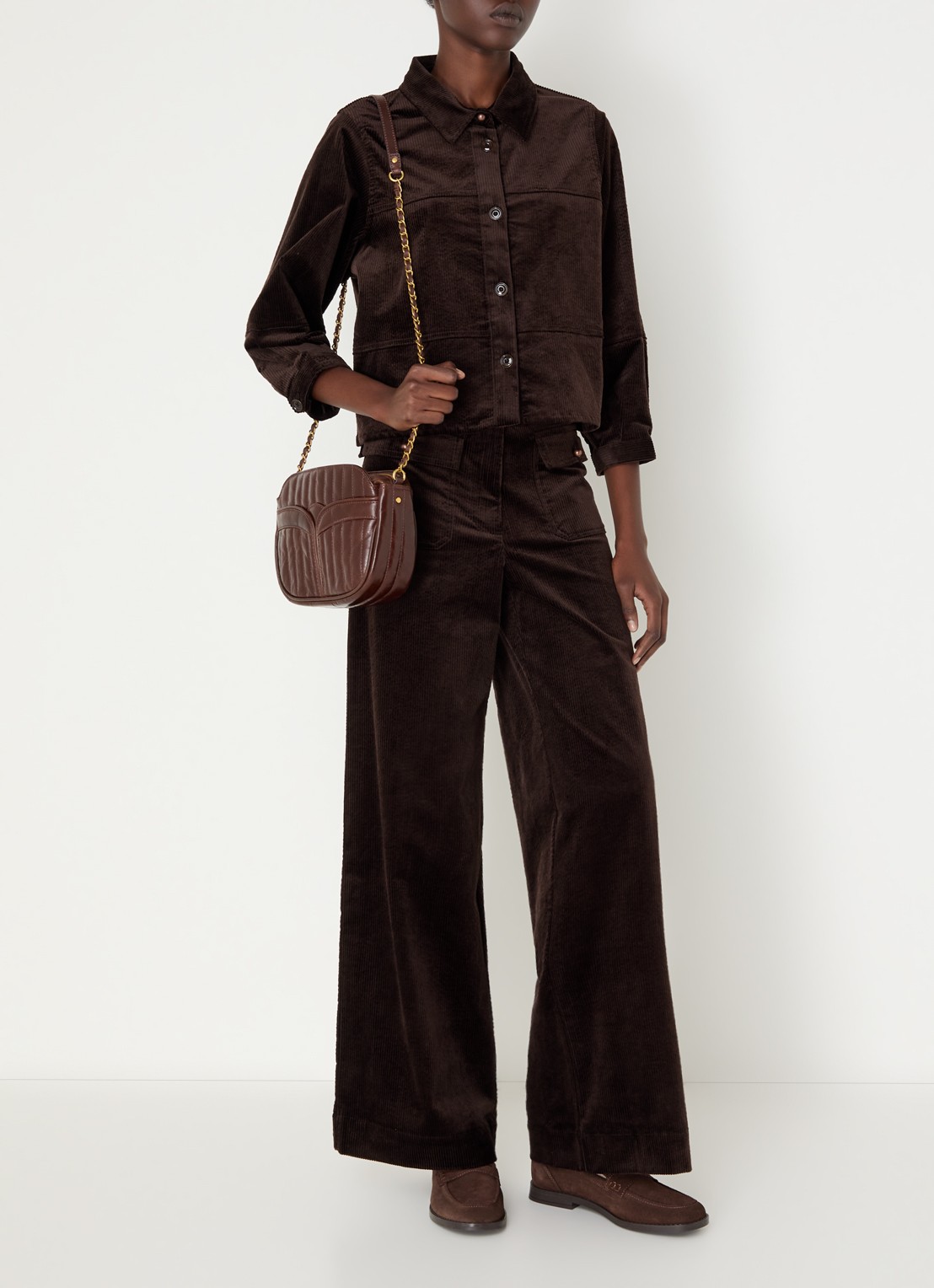 Sessùn Manhastreet high waist wide fit chino van corduroy - voorkant 4 bruin