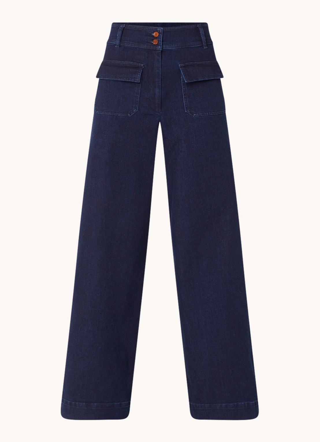 Sessùn Manhattan high waist wide leg jeans met donkere wassing - voorkant donkerblauw