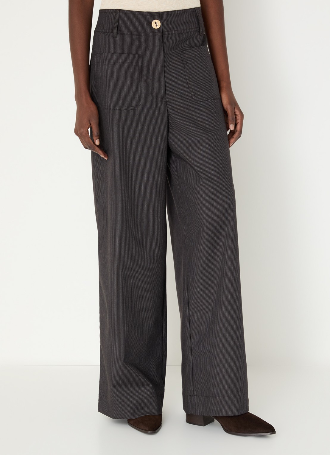 Sessùn Manhatti high waist wide fit broek met steekzakken - detail 2 donkerbruin