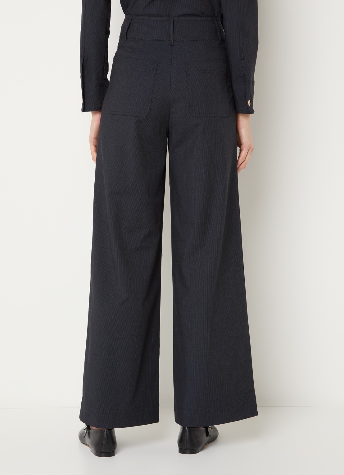 Sessùn Manhatti high waist wide fit pantalon met krijtstreep en opgestikte zakken - achterkant 3 antraciet