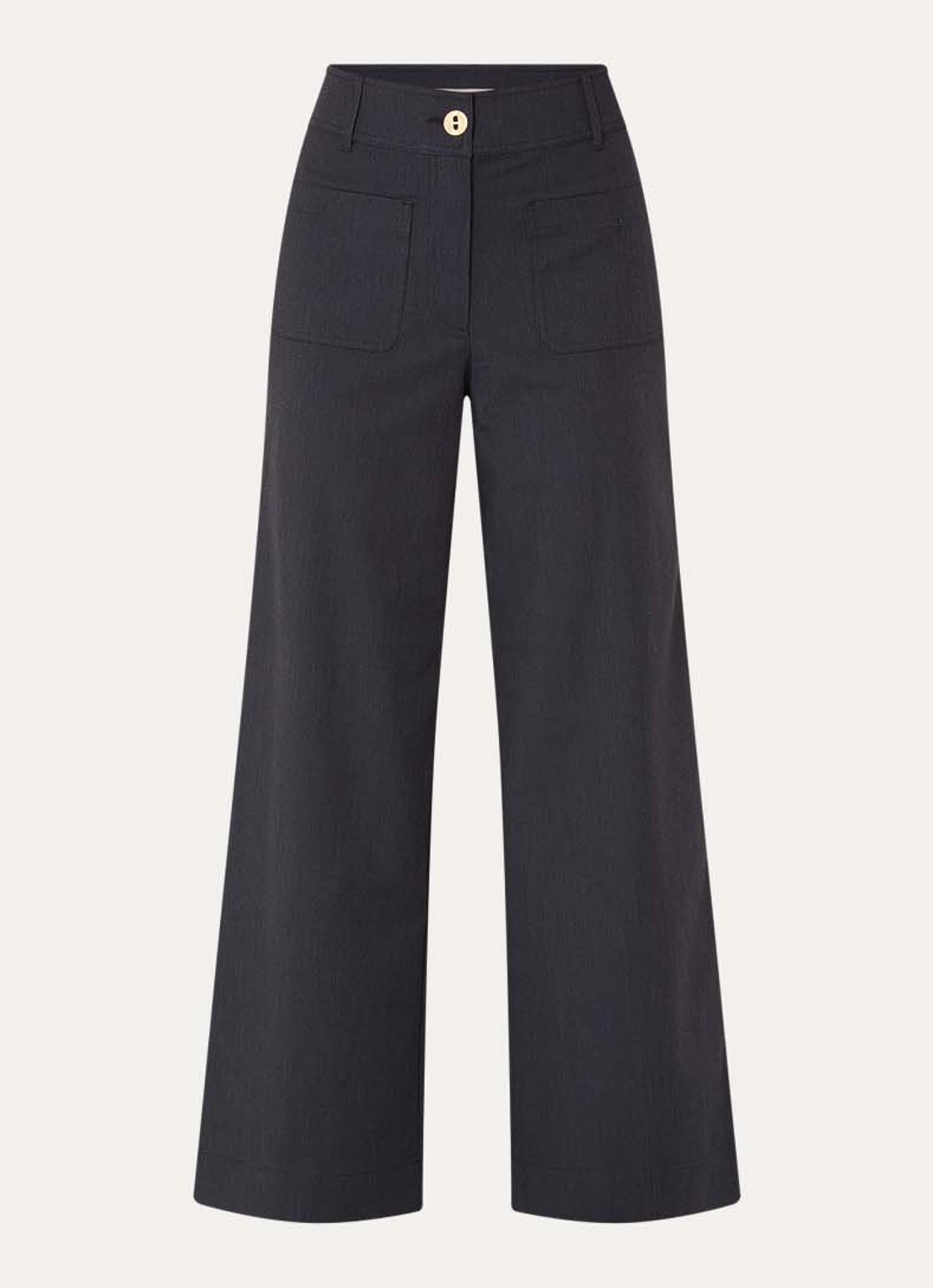 Sessùn Manhatti high waist wide fit pantalon met krijtstreep en opgestikte zakken - voorkant antraciet