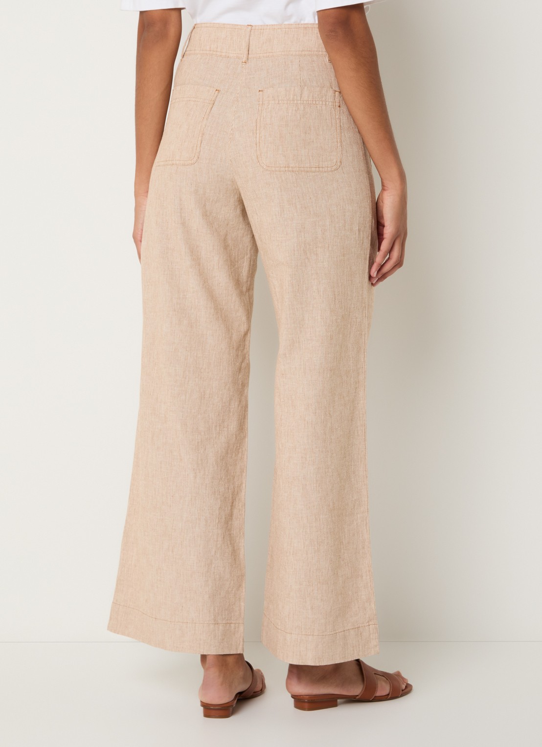 Sessùn Manhatti high waist wide fit pantalon met krijtstreep en opgestikte zakken - achterkant 3 cognac
