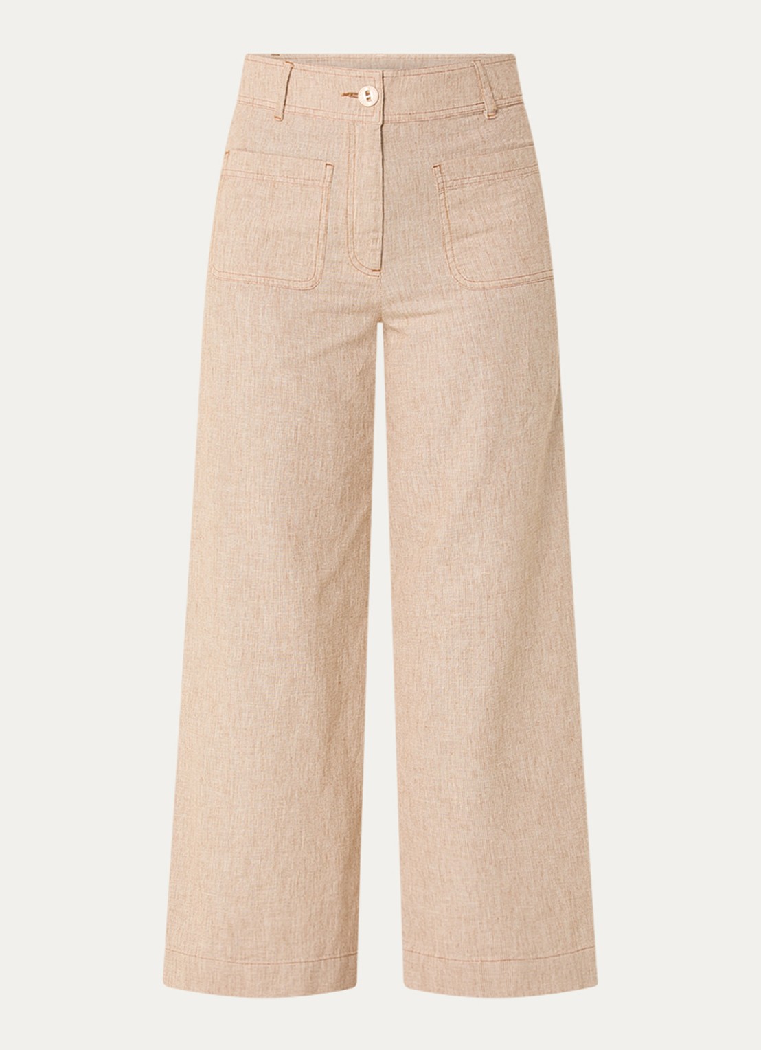 Sessùn Manhatti high waist wide fit pantalon met krijtstreep en opgestikte zakken - voorkant cognac