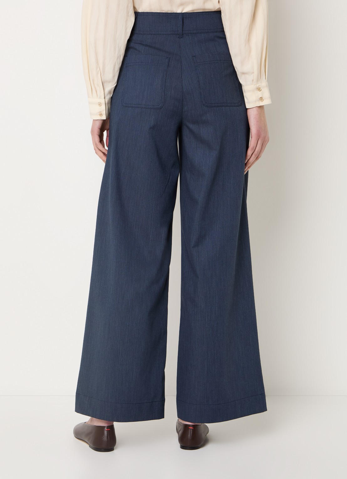 Sessùn Manhatti high waist wide fit pantalon met opgestikte zakken - achterkant donkerblauw