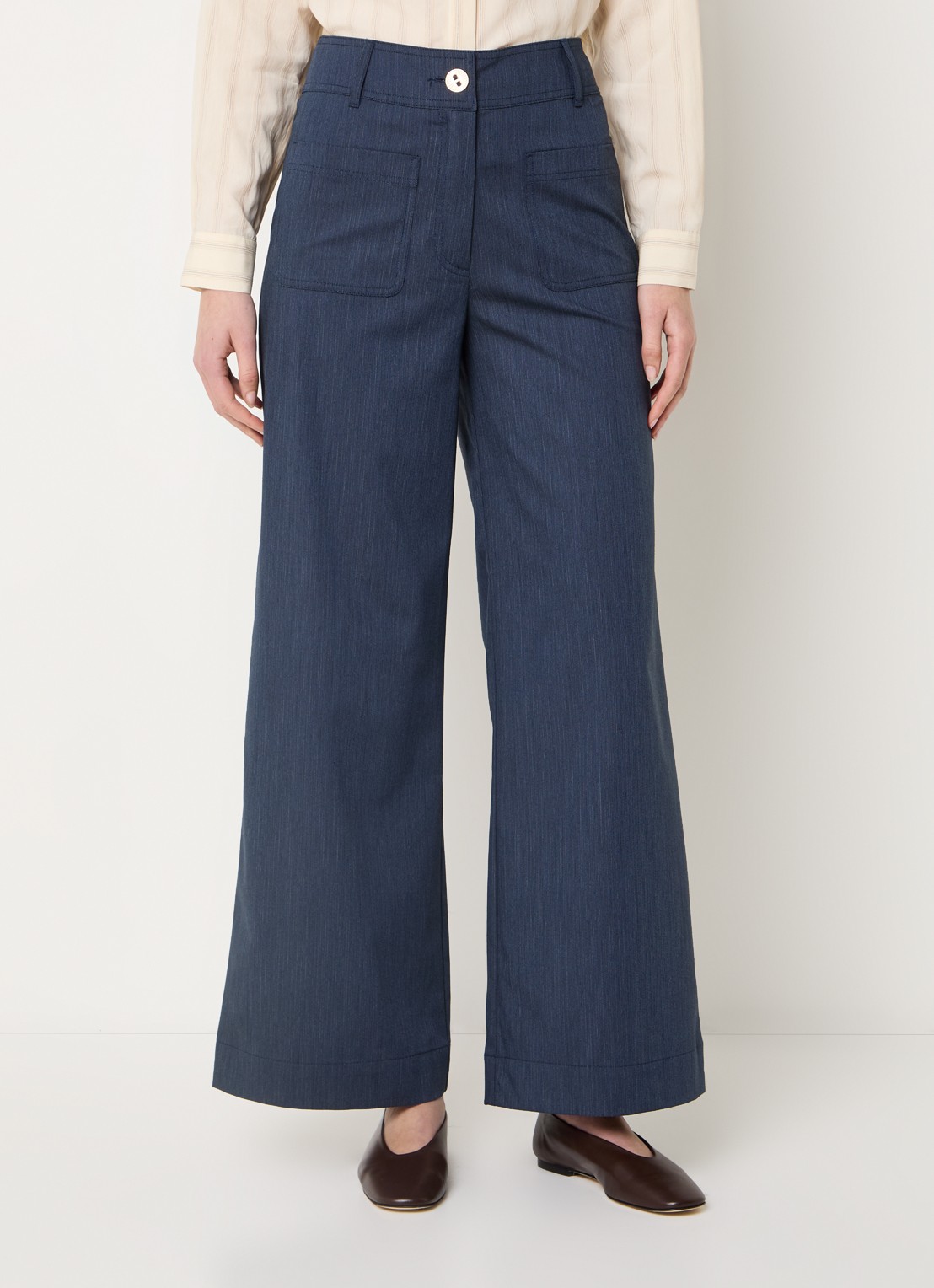 Sessùn Manhatti high waist wide fit pantalon met opgestikte zakken - detail 2 donkerblauw