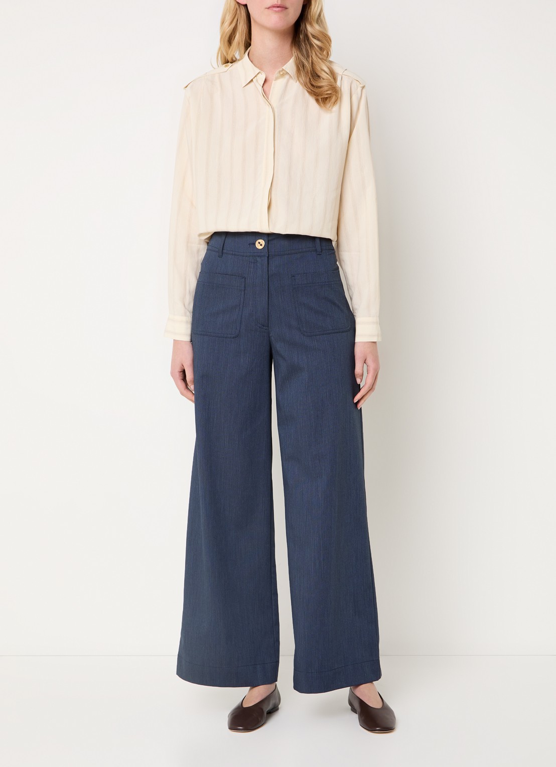 Sessùn Manhatti high waist wide fit pantalon met opgestikte zakken - voorkant 5 donkerblauw