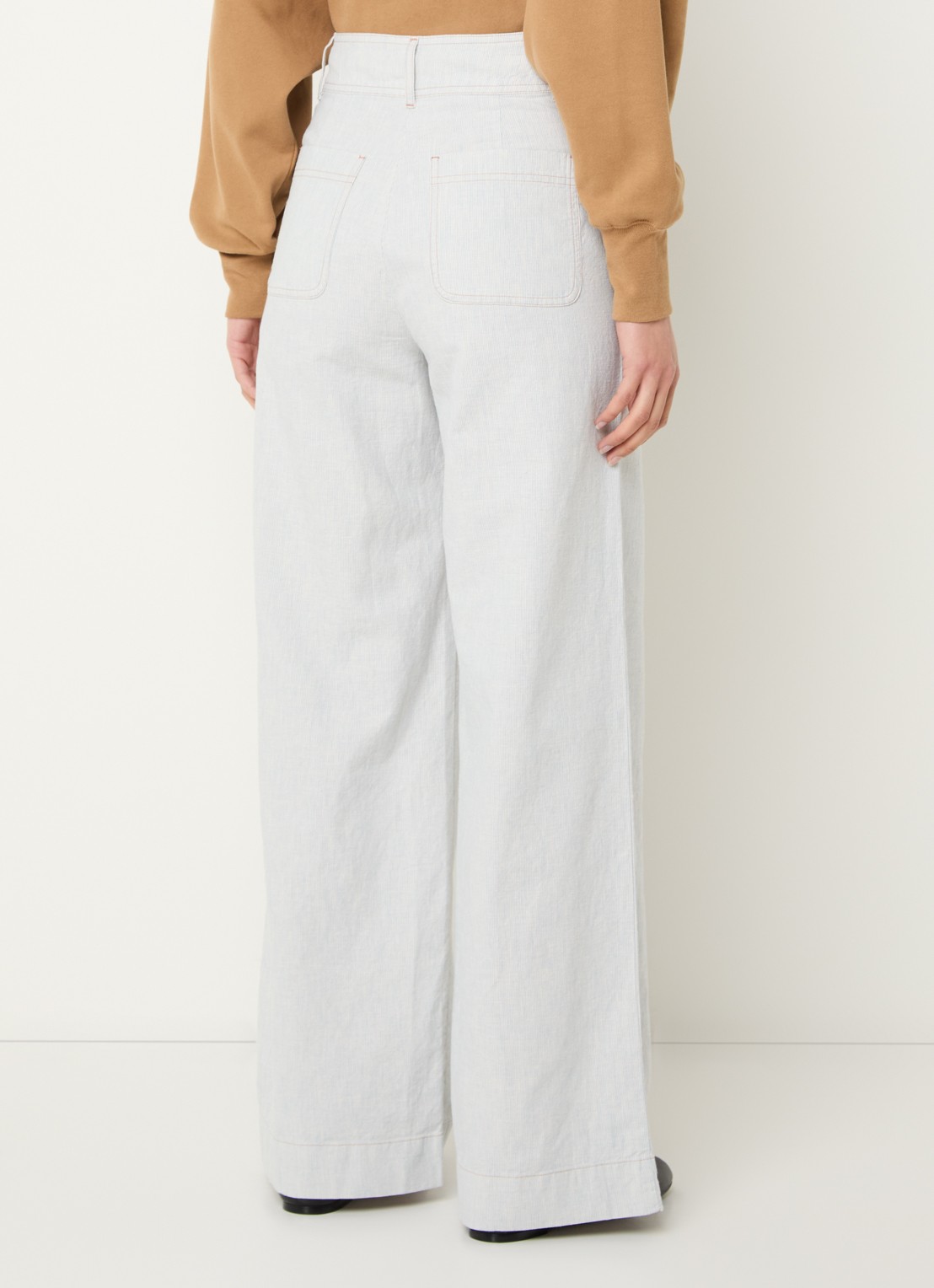 Sessùn Manhatti high waist wide fit pantalon met opgestikte zakken - achterkant 4 lichtblauw