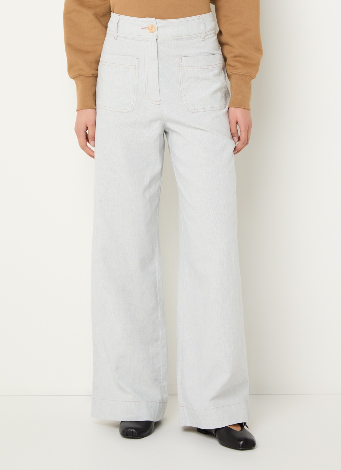 Sessùn Manhatti high waist wide fit pantalon met opgestikte zakken - detail 3 lichtblauw