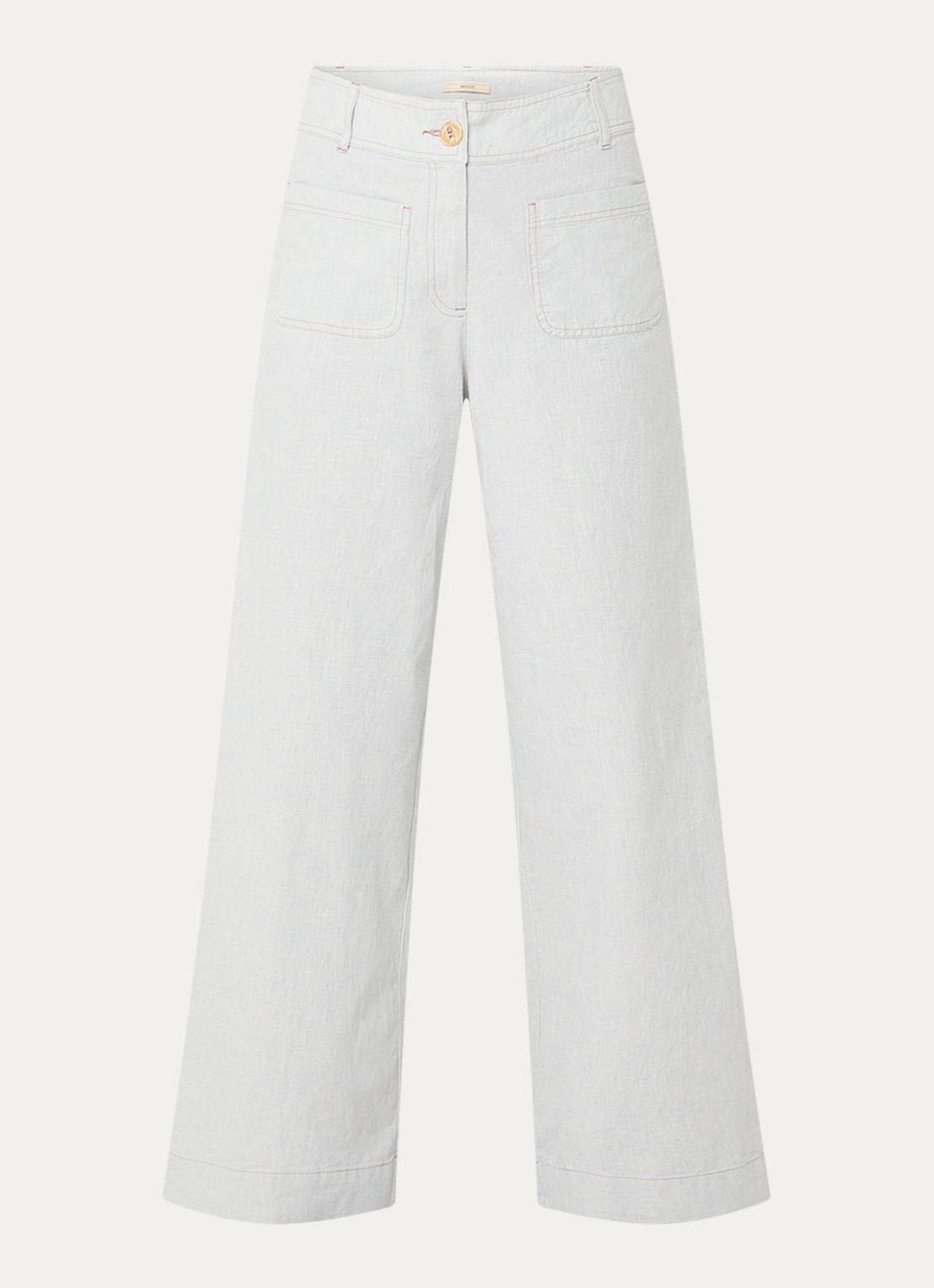 Sessùn Manhatti high waist wide fit pantalon met opgestikte zakken - voorkant lichtblauw