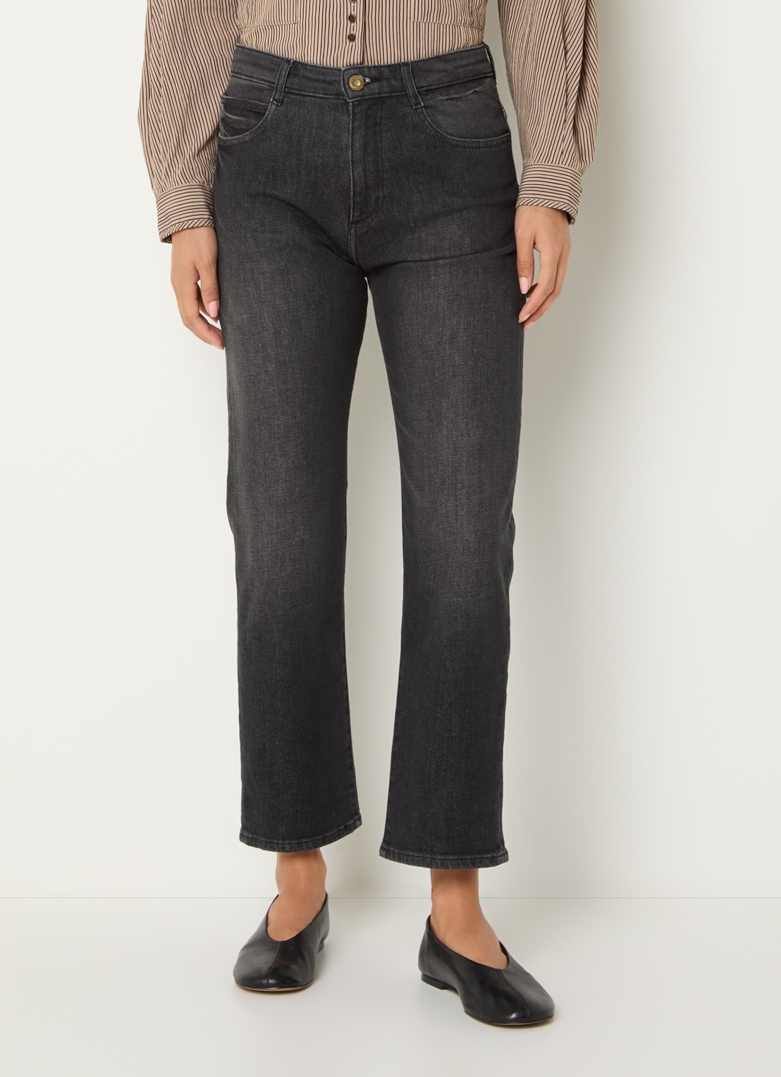 Sessùn Marino high waist straight leg jeans met gekleurde wassing - detail 2 antraciet