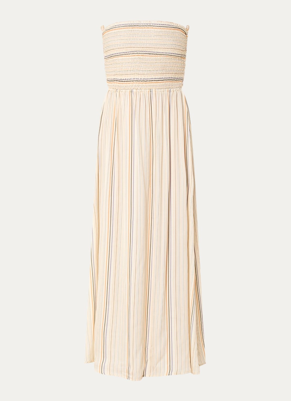 Sessùn Milisole midi jurk met streepprint en smockwerk - voorkant 3 beige
