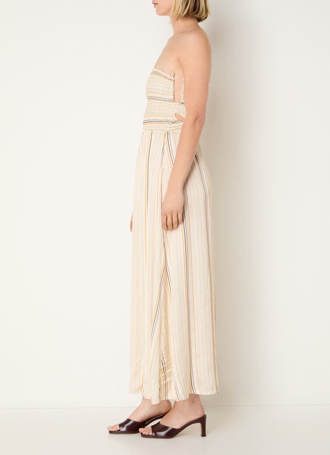 Sessùn Milisole midi jurk met streepprint en smockwerk - voorkant 4 beige