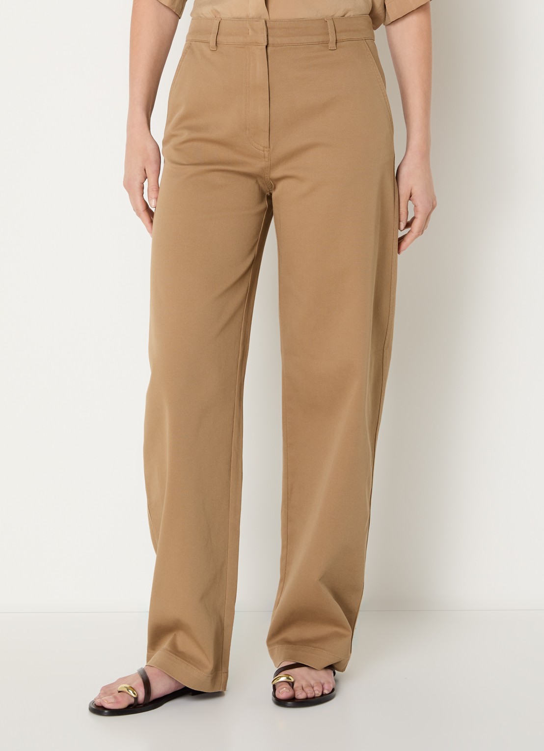 Sessùn Milo high waist loose fit chino met steekzakken - detail 3 lichtbruin