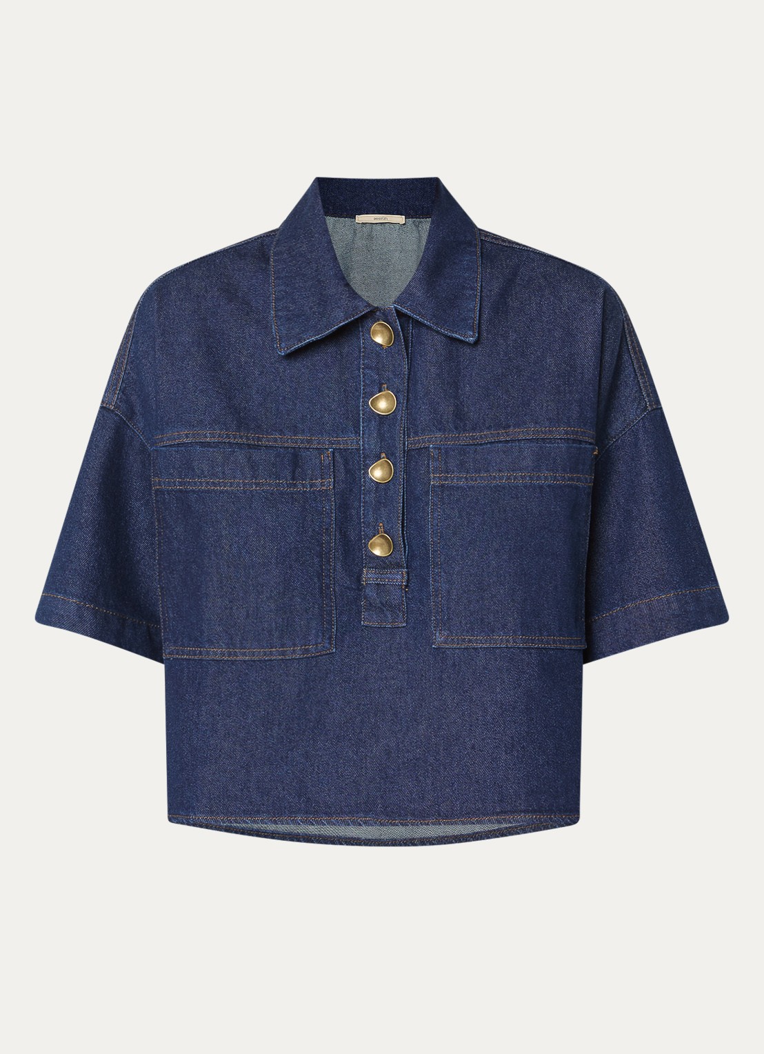Sessùn Newport tuniek van denim met opgestikte zakken - voorkant 3 donkerblauw