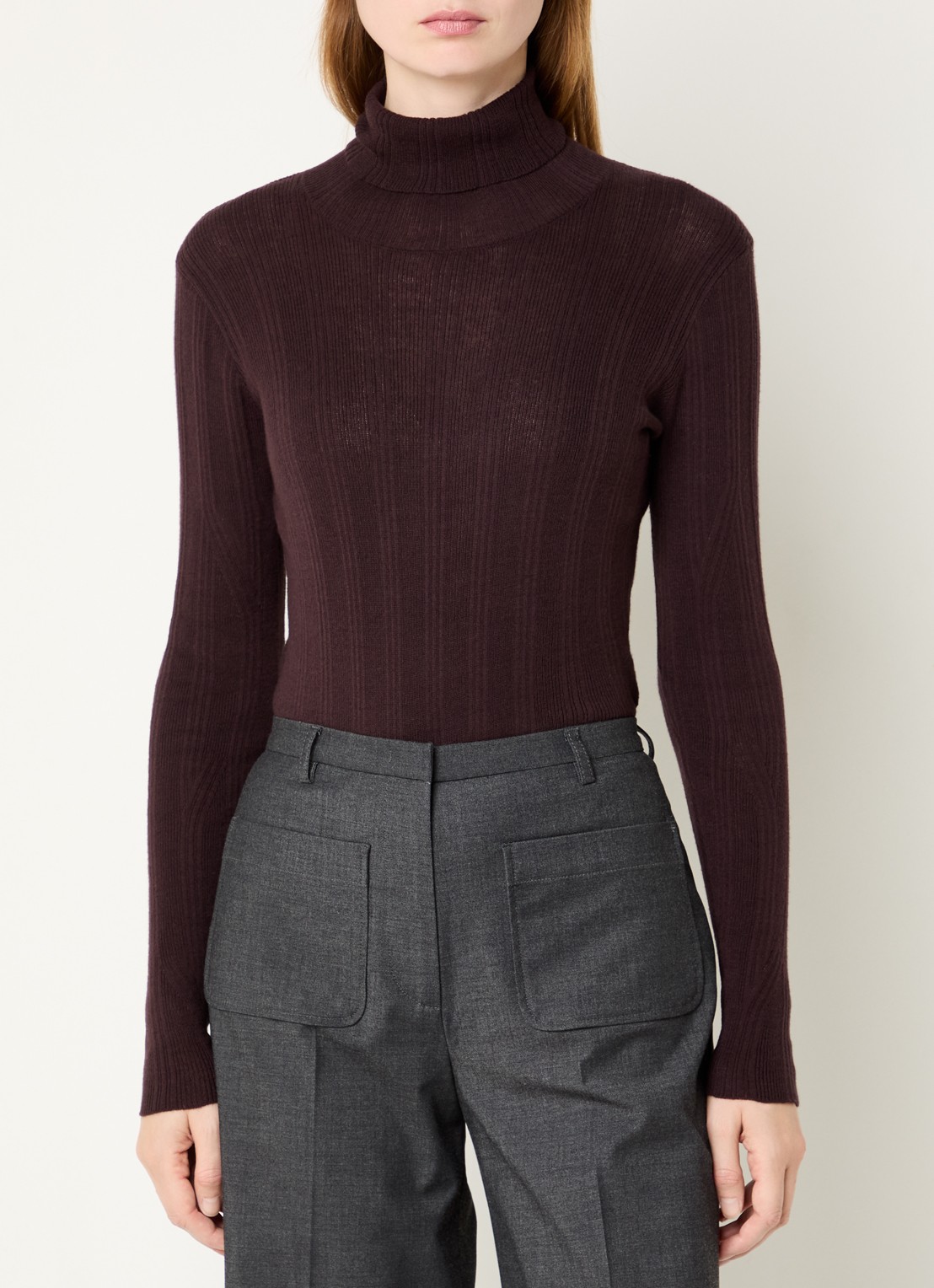 Sessùn Norte grofgebreide pullover met col - detail 4 donkerbruin