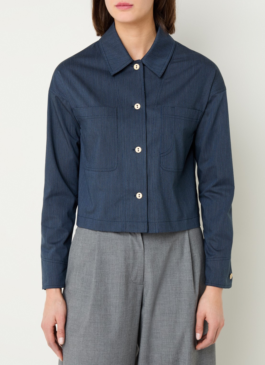 Sessùn Notteri overshirt met opgestikte zakken - detail donkerblauw